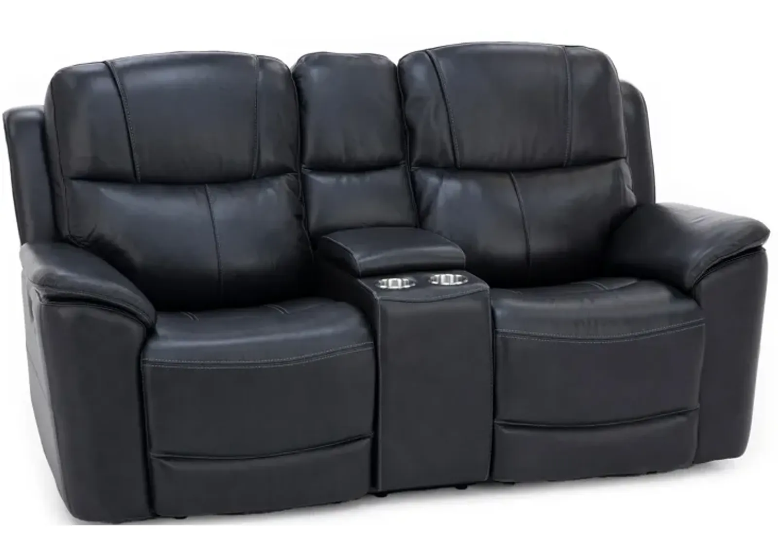 Wrenn Leather Fully Loaded Zero Gravity Reclining Console Loveseat in Raven