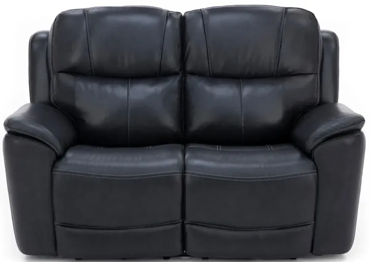 Flexsteel Wrenn Leather Fully Loaded Zero Gravity Reclining Loveseat in Raven
