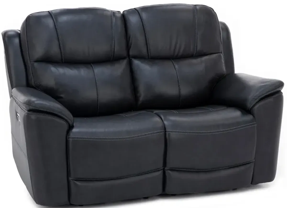 Flexsteel Wrenn Leather Fully Loaded Zero Gravity Reclining Loveseat in Raven