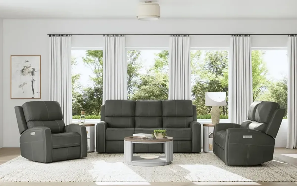 Landon Leather Zero Gravity Fully Loaded Reclining Sofa in Charcoal