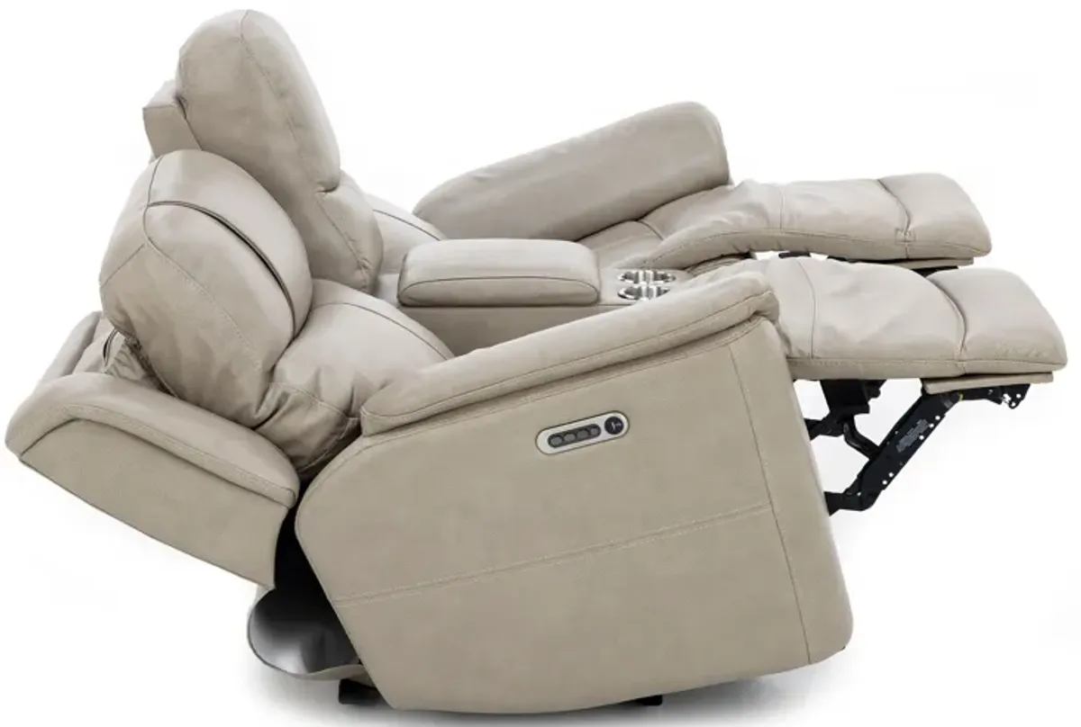 Wrenn Leather Fully Loaded Zero Gravity Reclining Console Loveseat in Pebble