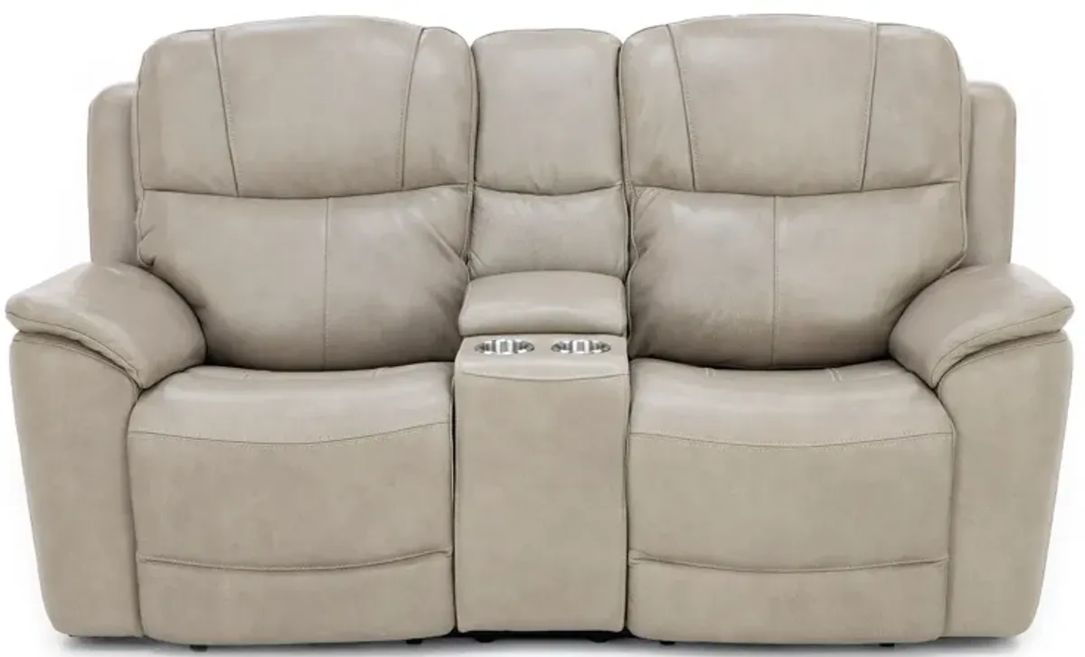 Wrenn Leather Fully Loaded Zero Gravity Reclining Console Loveseat in Pebble