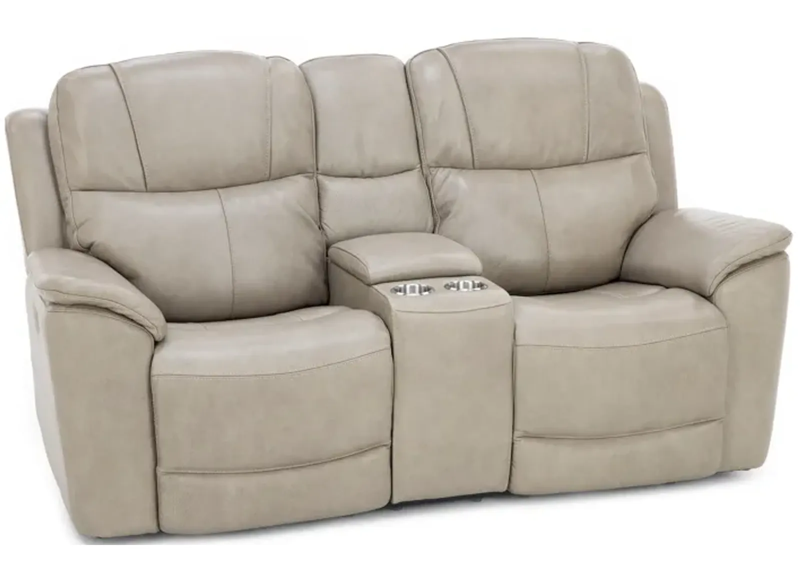 Wrenn Leather Fully Loaded Zero Gravity Reclining Console Loveseat in Pebble