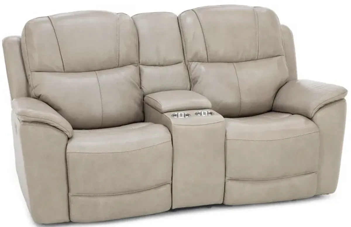 Wrenn Leather Fully Loaded Zero Gravity Reclining Console Loveseat in Pebble