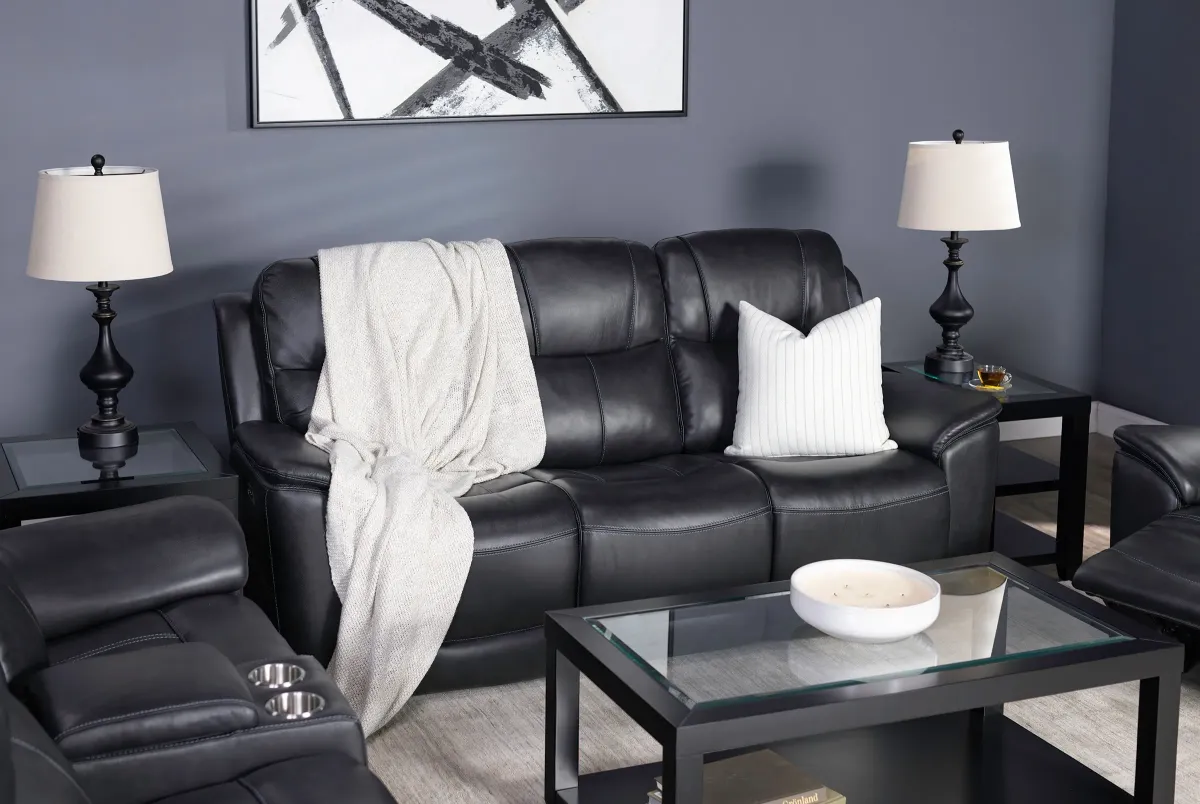 Wrenn Leather Fully Loaded Zero Gravity Reclining Sofa in Raven