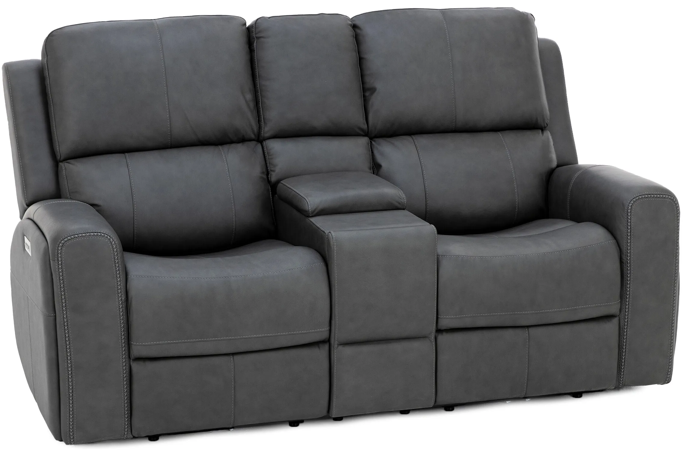 Landon Leather Zero Gravity Fully Loaded Reclining Console Loveseat in Charcoal