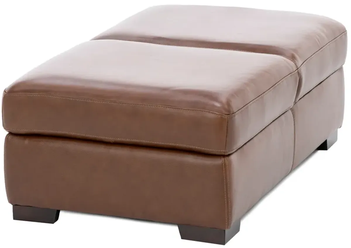 Everest Leather Storage Seat Ottoman in Chestnut