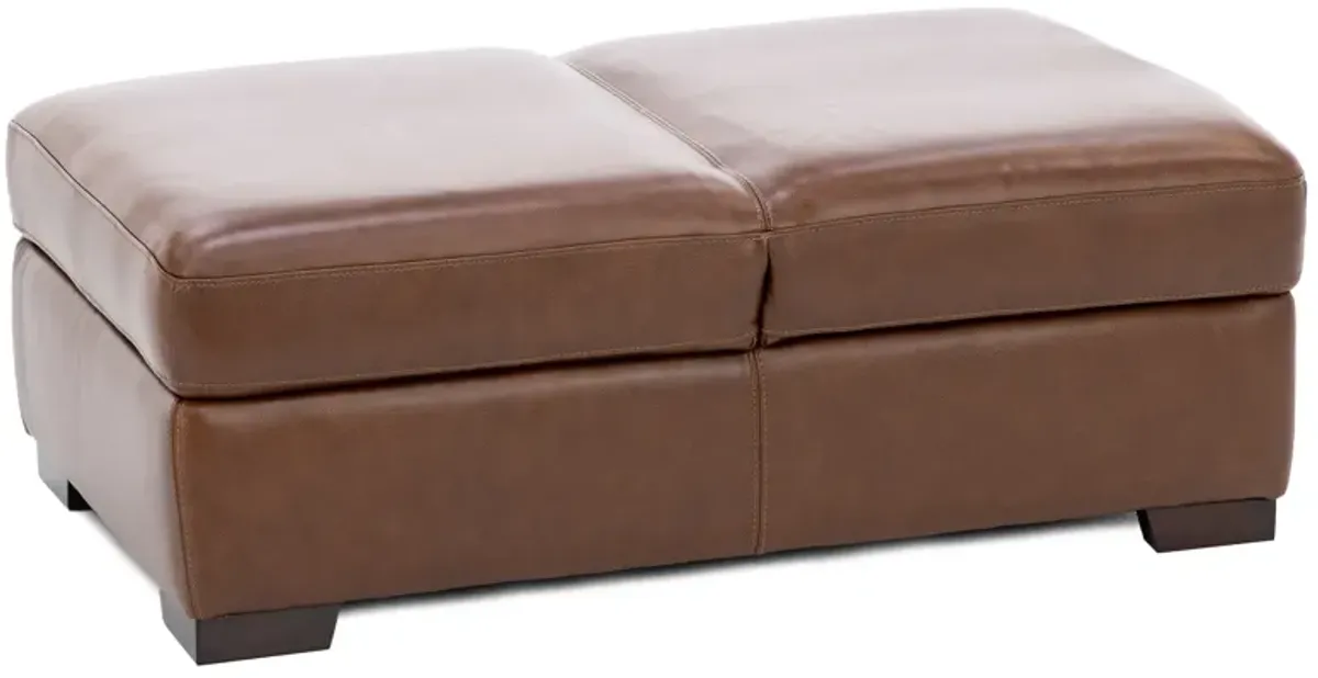 Everest Leather Storage Seat Ottoman in Chestnut