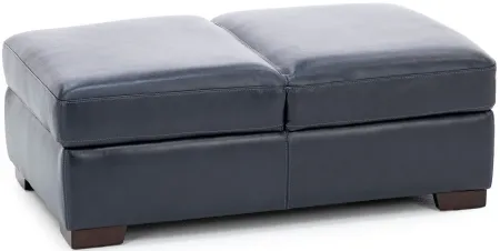 Everest Leather Storage Seat Ottoman in Deep Blue