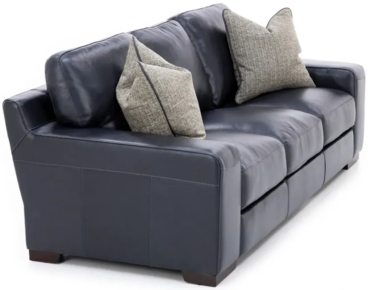 Everest Leather Sofa With Wireless Charging in Deep Blue