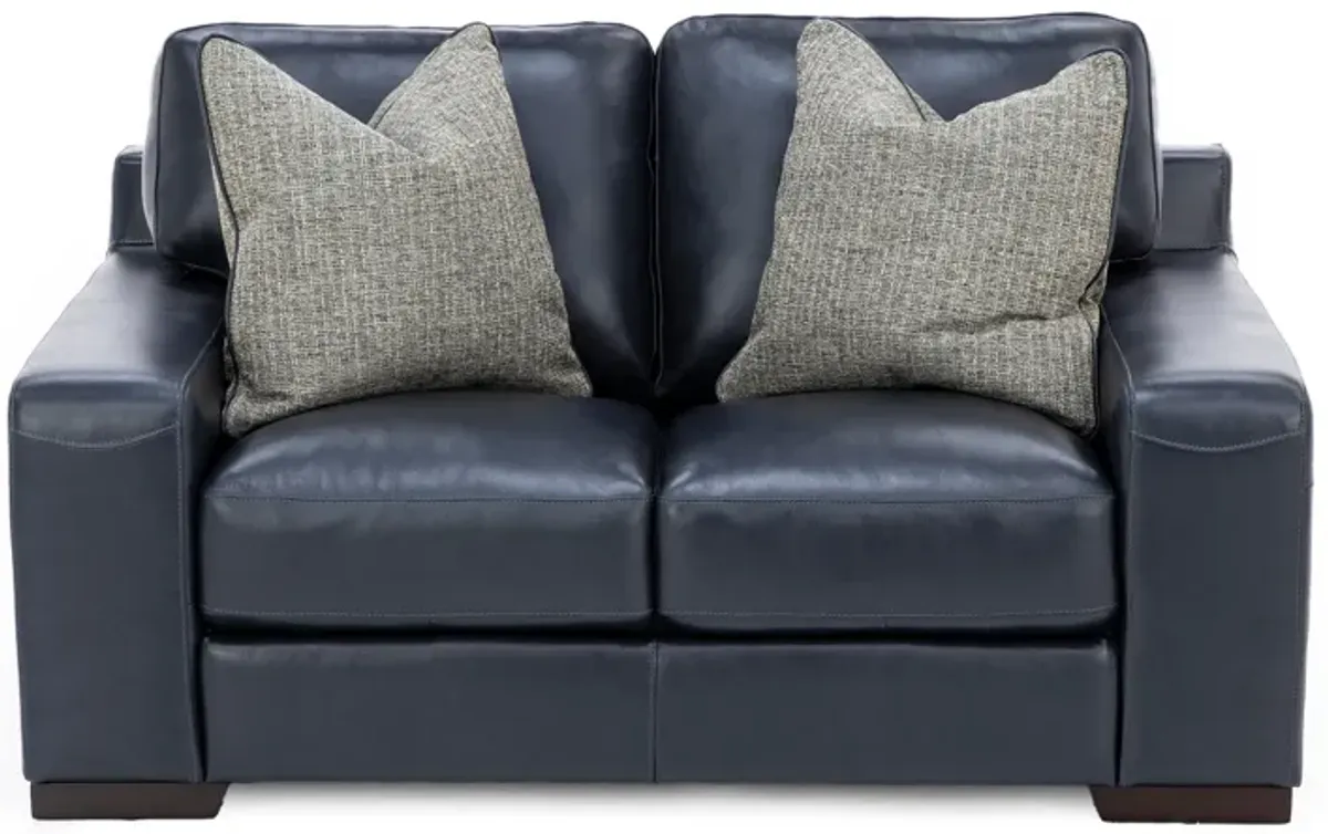 Everest Leather Loveseat With Wireless Charging in Deep Blue