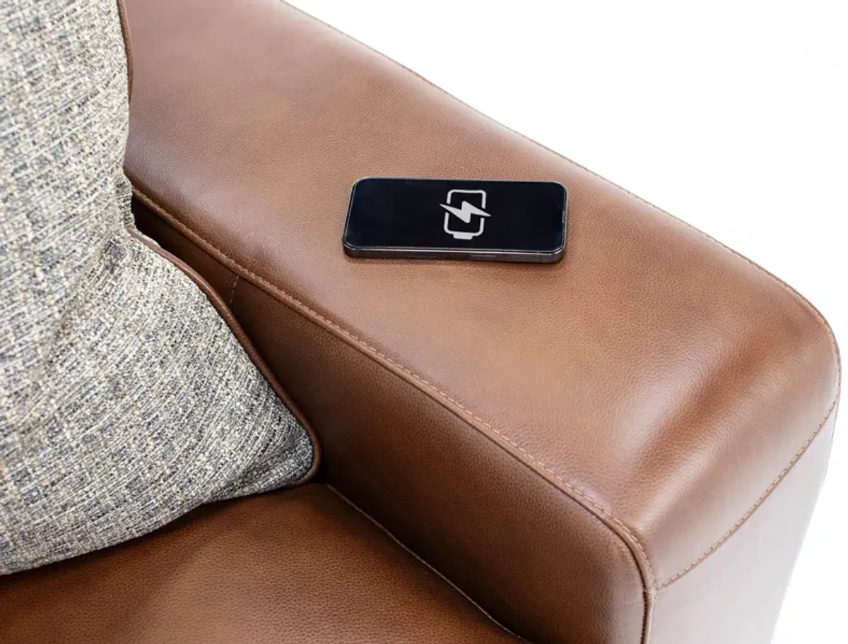 Everest Leather Loveseat With Wireless Charging in Chestnut