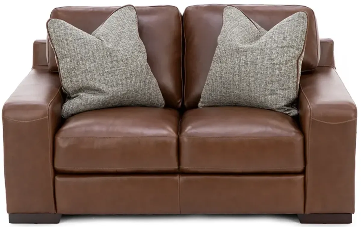 Everest Leather Loveseat With Wireless Charging in Chestnut