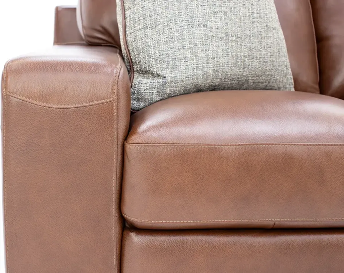 Everest Leather Loveseat With Wireless Charging in Chestnut