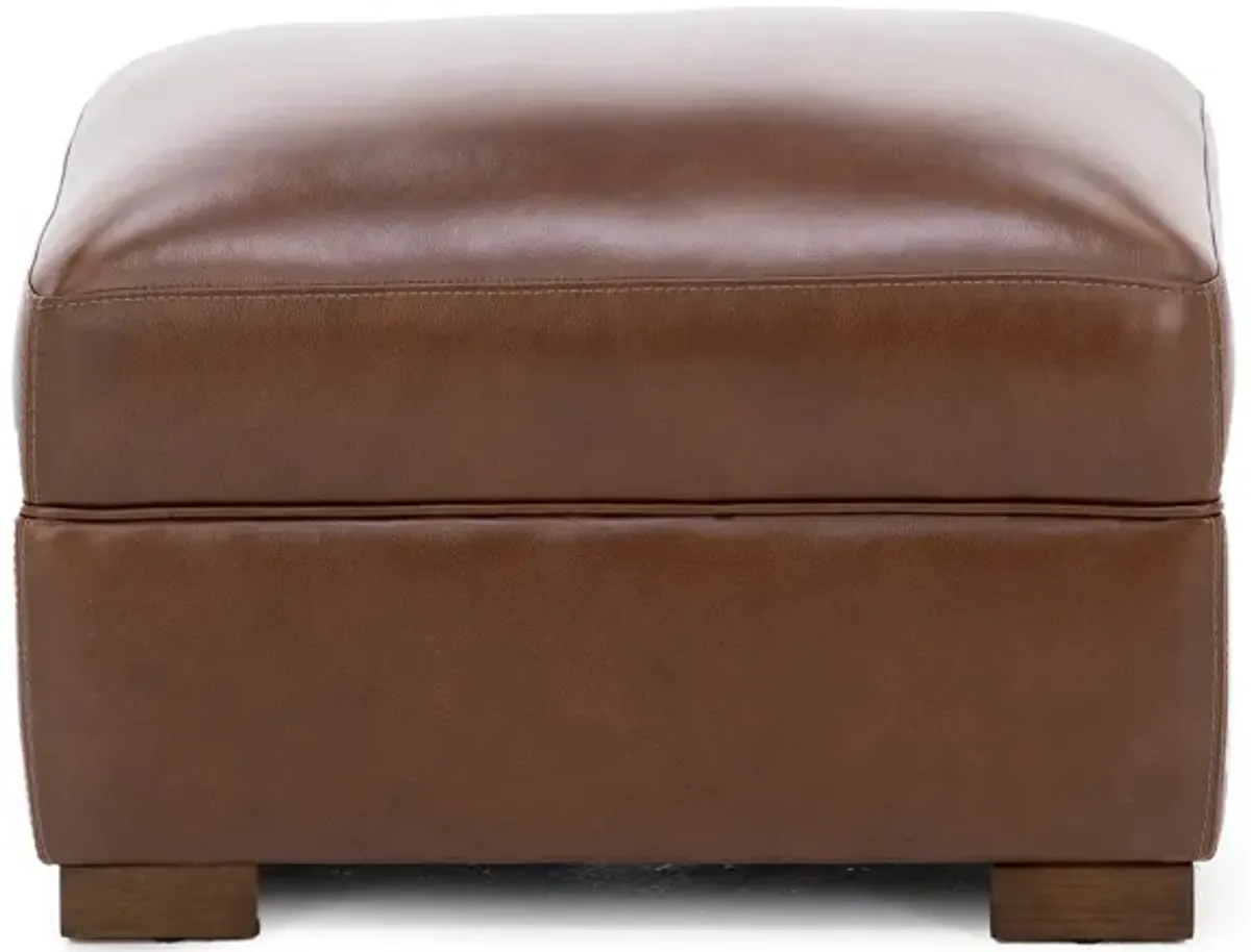 William Leather Ottoman in Chestnut