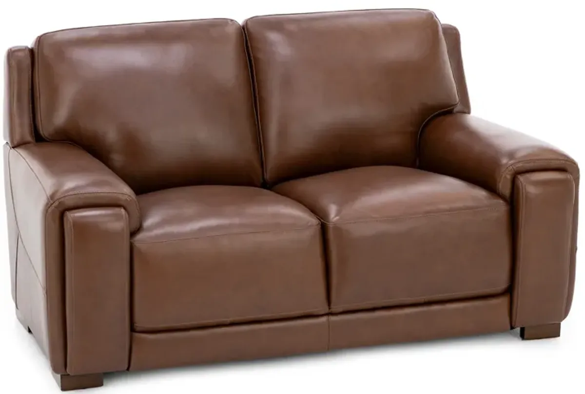 William Leather Loveseat With Hidden Cupholders And Chargers in Chestnut