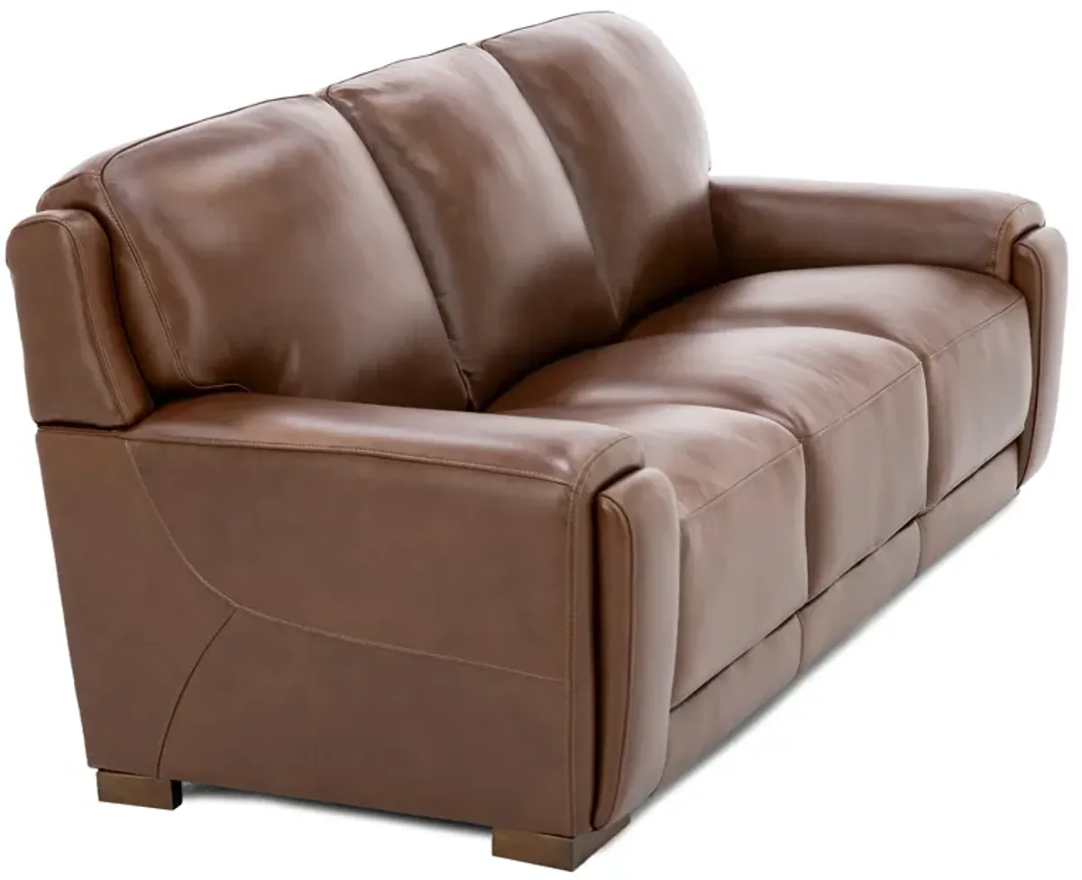 William Leather Sofa With Hidden Cupholders And Chargers in Chestnut