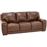 William Leather Sofa With Hidden Cupholders And Chargers in Chestnut