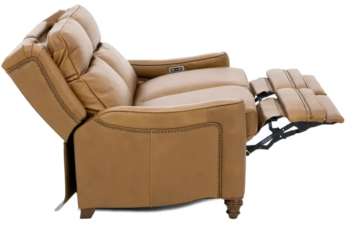 Etna Leather Power Headrest Reclining Loveseat in Saddle