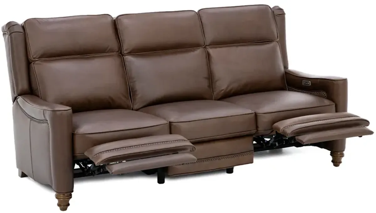 Etna Leather Power Headrest Reclining Sofa in Brown