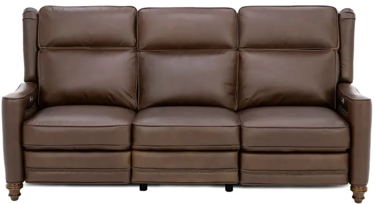 Etna Leather Power Headrest Reclining Sofa in Brown