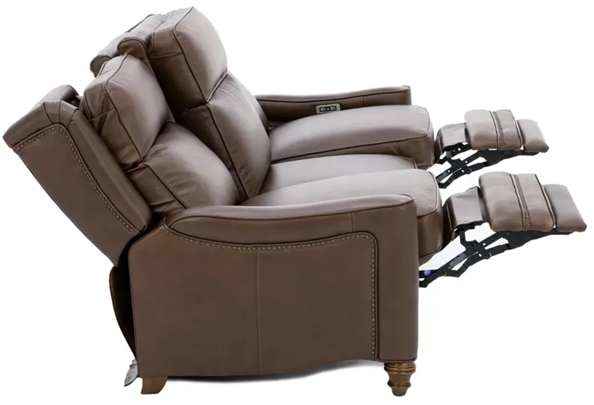 Etna Leather Power Headrest Reclining Sofa in Brown