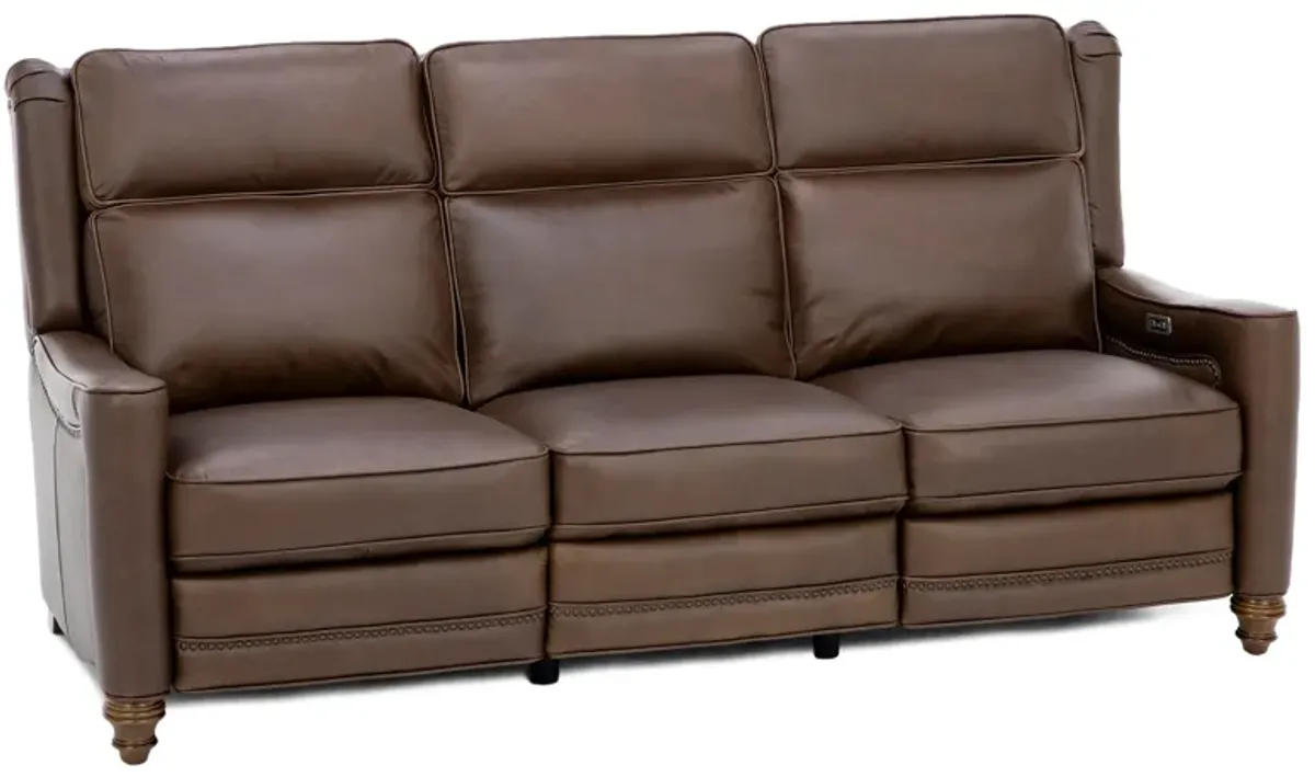 Etna Leather Power Headrest Reclining Sofa in Brown