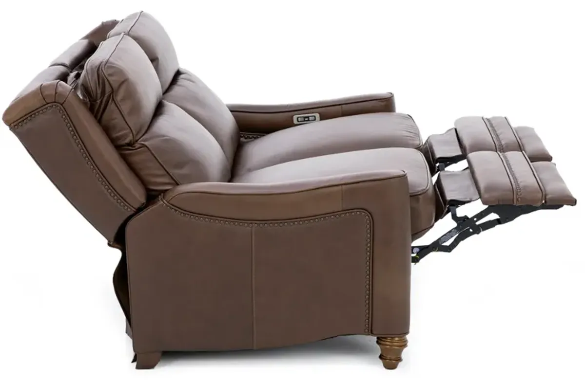 Etna Leather Power Headrest Reclining Loveseat in Brown