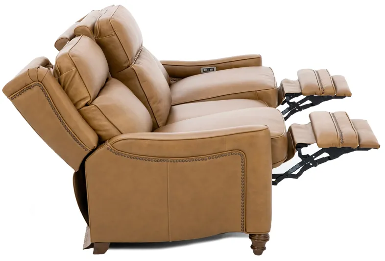 Etna Leather Power Headrest Reclining Sofa in Saddle