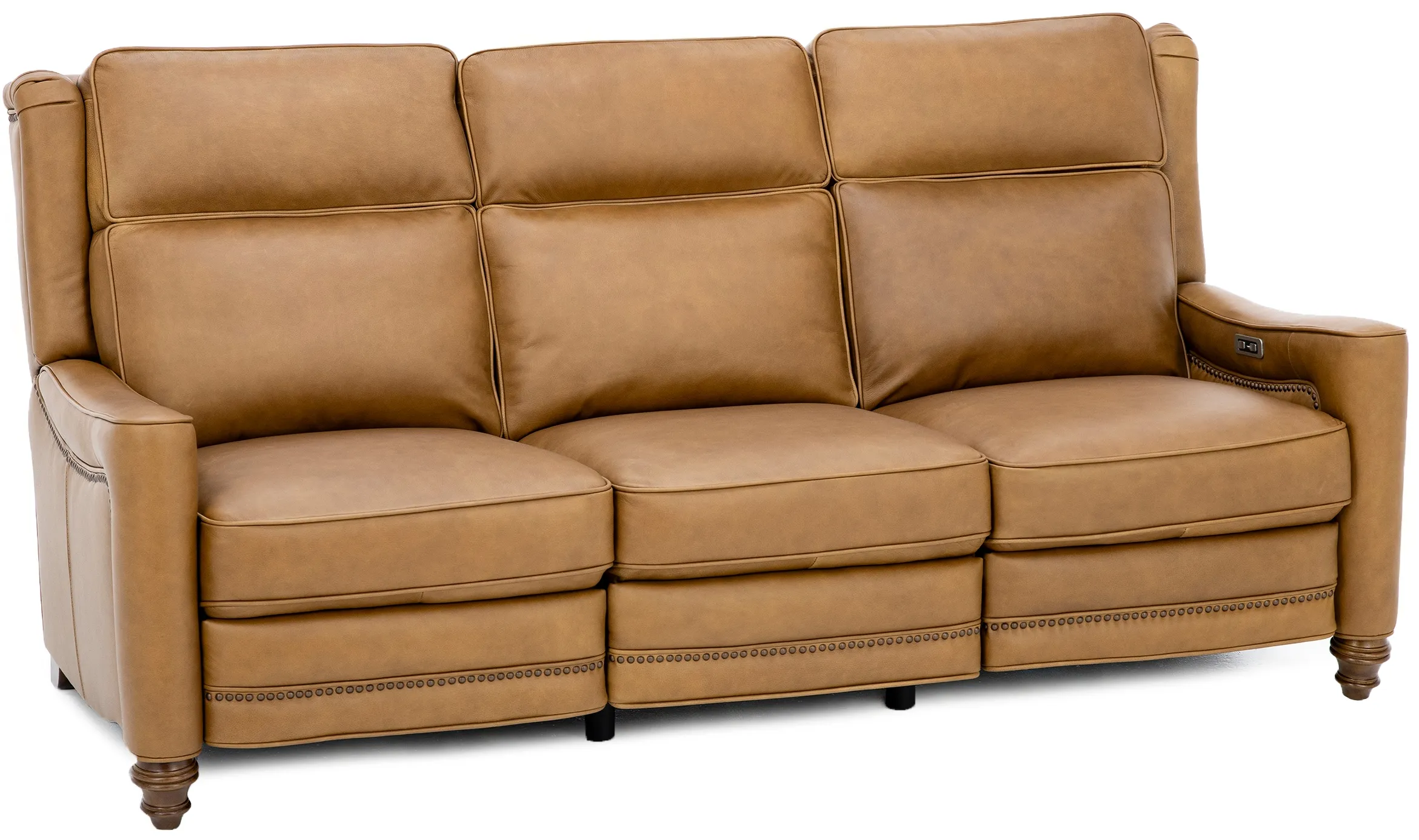 Etna Leather Power Headrest Reclining Sofa in Saddle