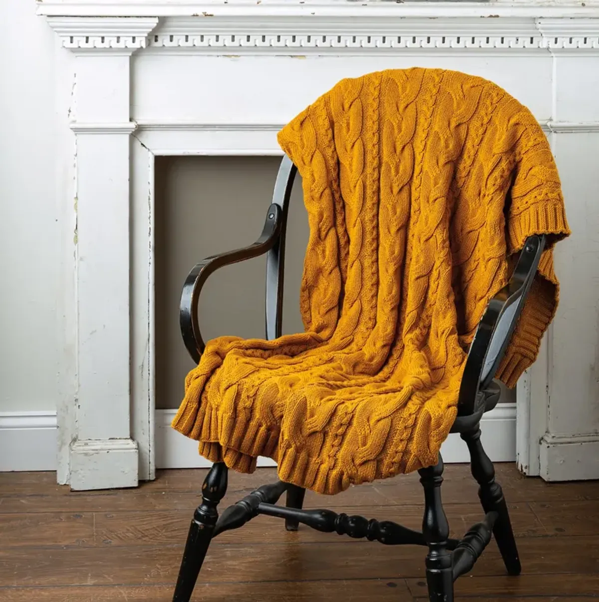 Saffron Cable Knit Throw 50"W x 60"L