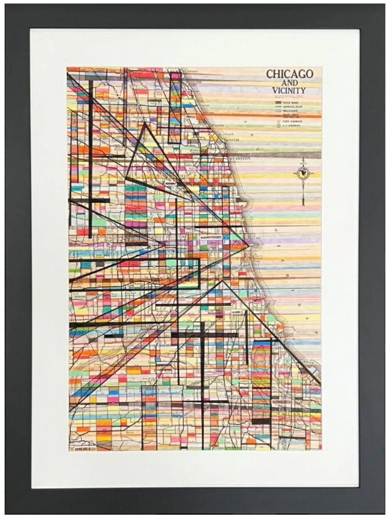 Modern Map Of Chicago Framed Art 30"W x 40"H