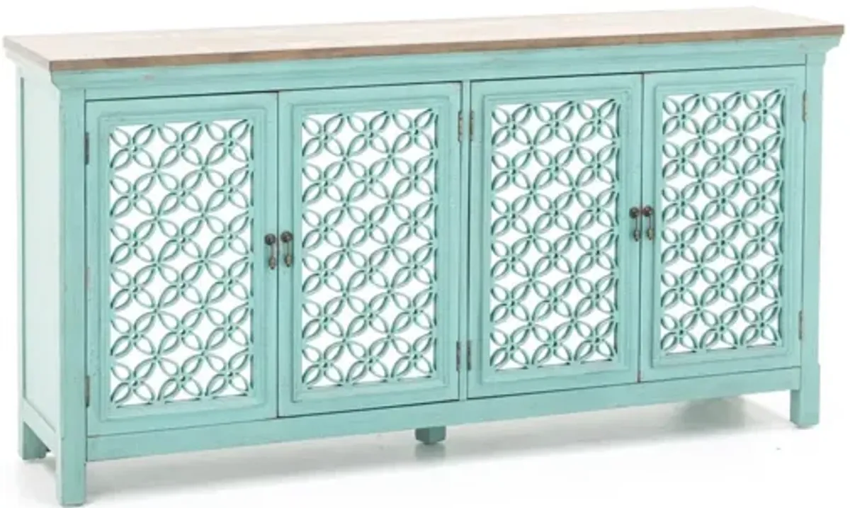 Eclectic Collection Turquoise 4 Door Cabinet