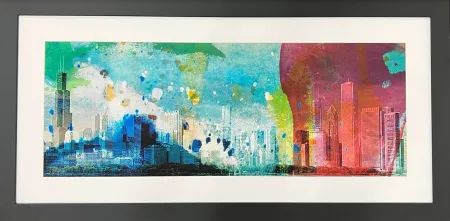 Colorful Chicago Skyline Framed Art 50"W x 25"H