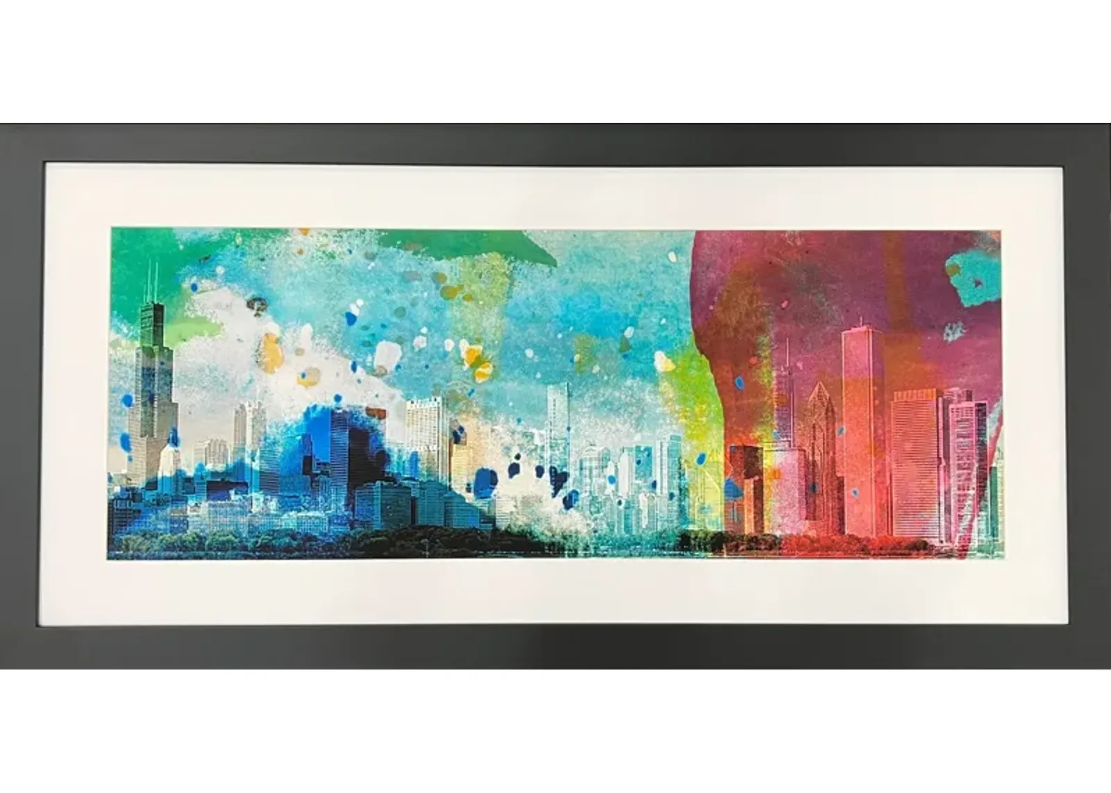 Colorful Chicago Skyline Framed Art 50"W x 25"H