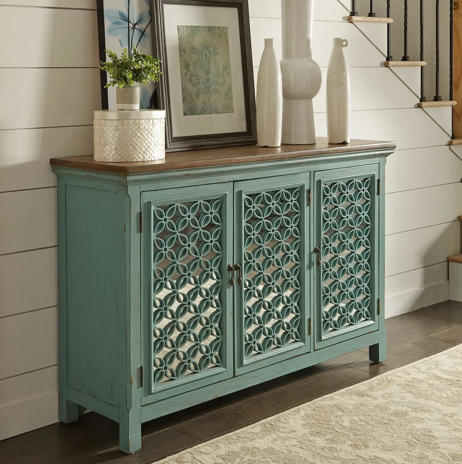 Eclectic Collection Turquoise 3 Door Cabinet