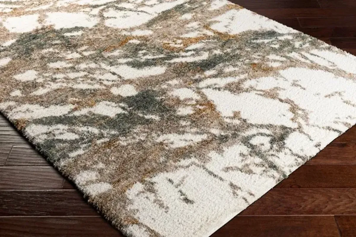 Celestial Shag Cream/Green/Mustard/Brown Area Rug 7'10"W x 10'L