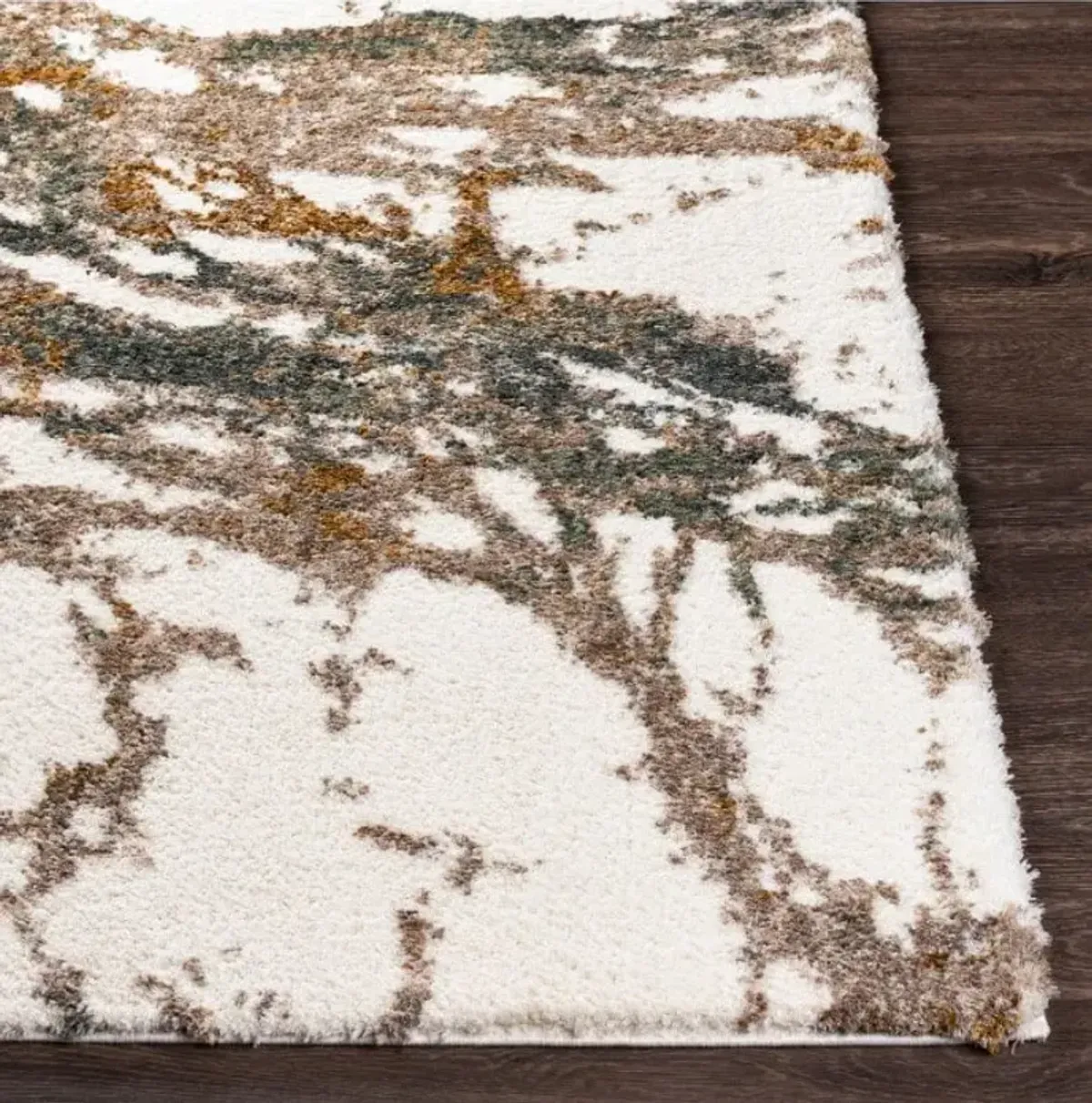 Celestial Shag Cream/Green/Mustard/Brown Area Rug 5'3"W x 7'L