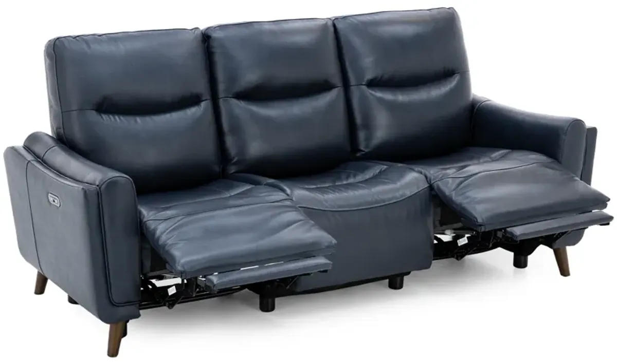 Bethany Leather Power Headrest Reclining Sofa in Navy