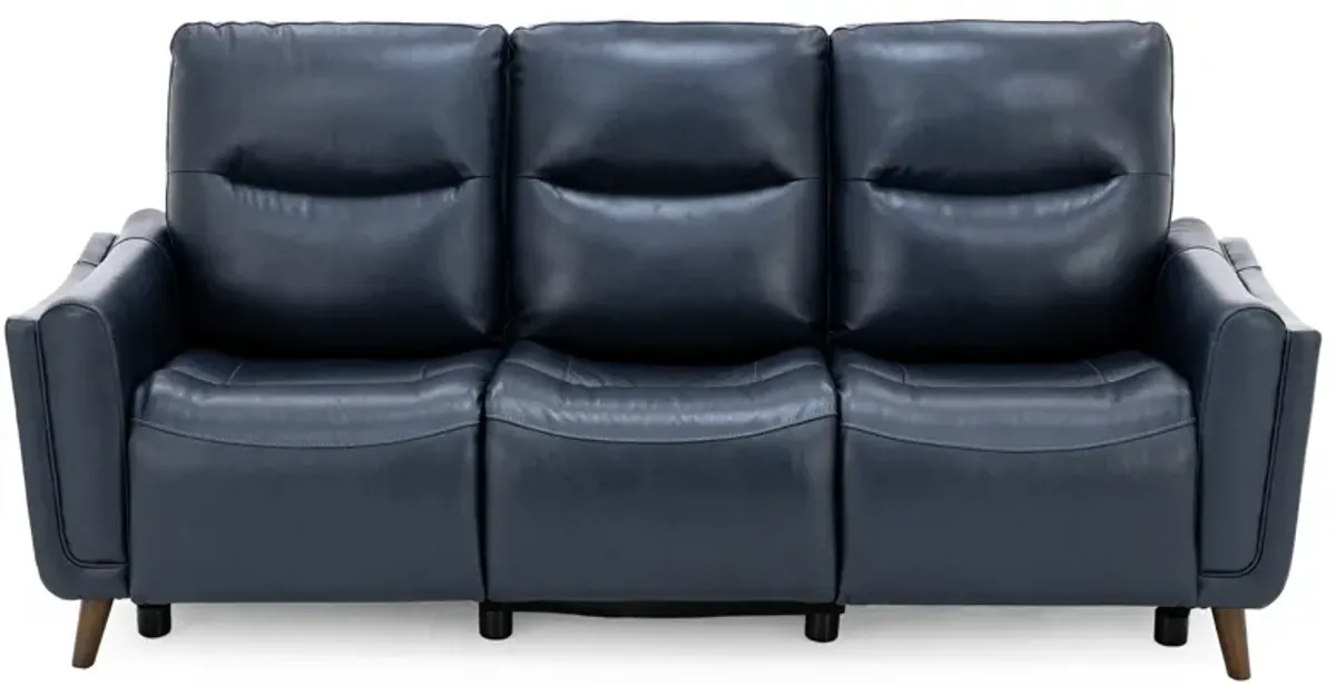 Bethany Leather Power Headrest Reclining Sofa in Navy