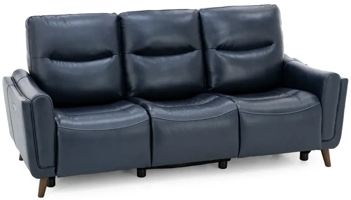 Bethany Leather Power Headrest Reclining Sofa in Navy