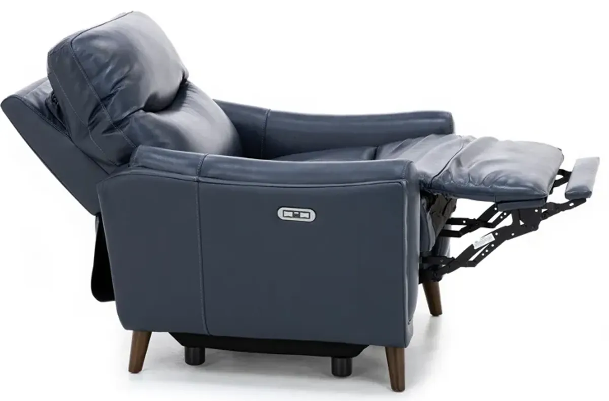 Bethany Leather Power Headrest Recliner in Navy