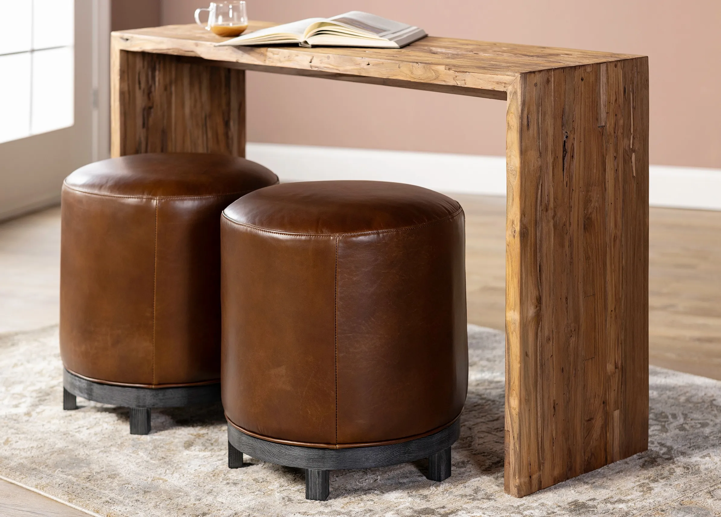 22" Leather Swivel Stool