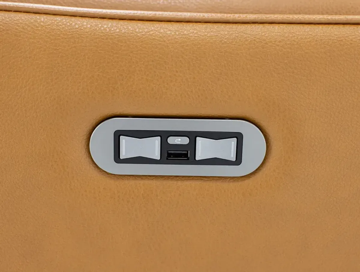 Bethany Leather Power Headrest Reclining Loveseat in Caramel