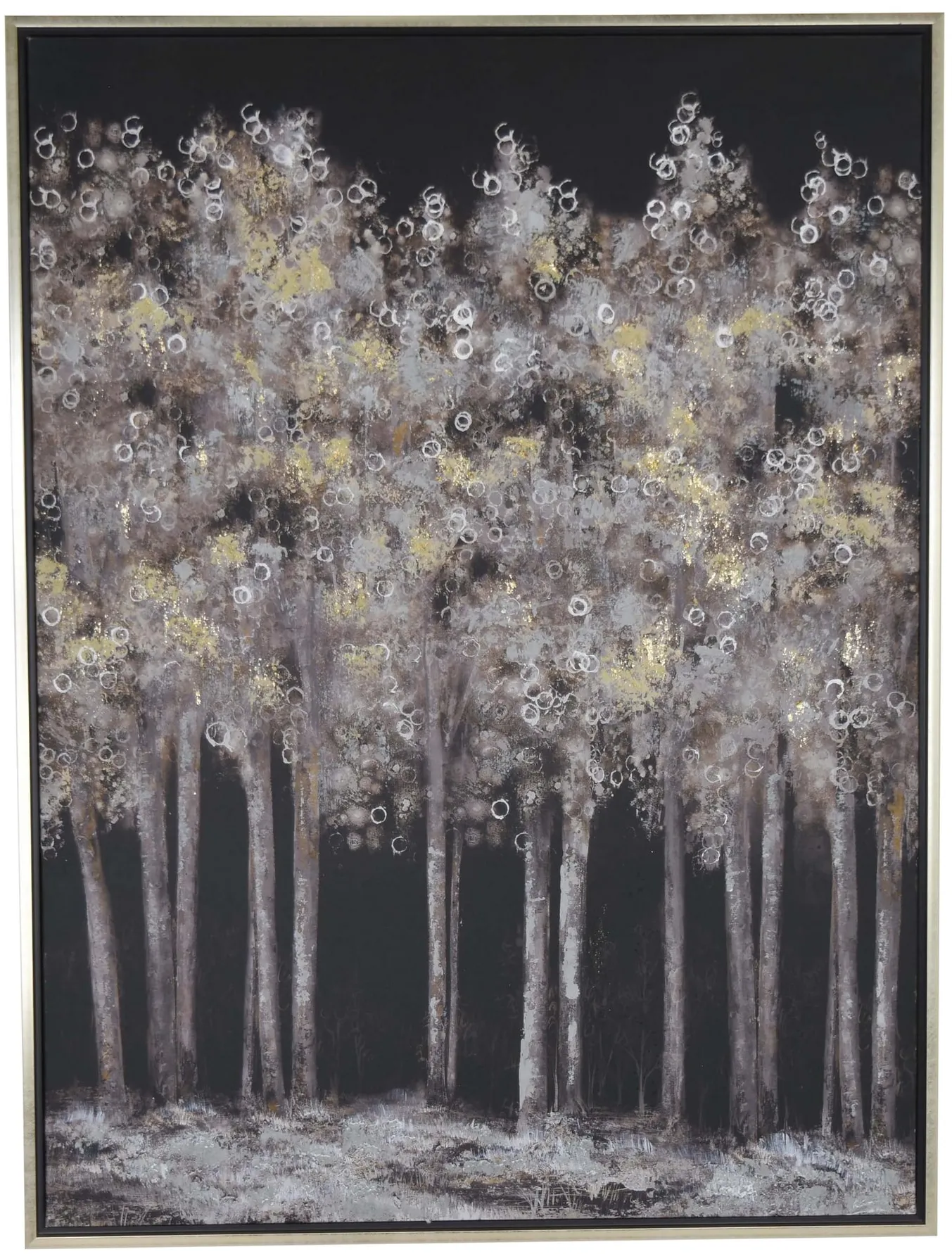 Silver and Gold Trees Framed Oil Painting 35.5"W x 47.25"H