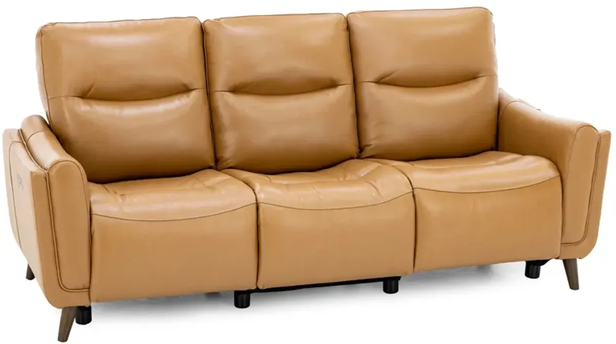 Bethany Leather Power Headrest Reclining Sofa in Caramel