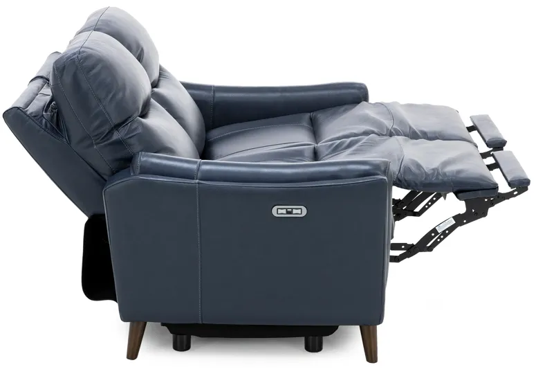 Bethany Leather Power Headrest Reclining Loveseat in Navy