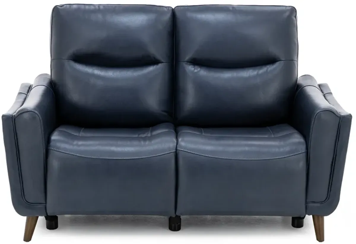 Bethany Leather Power Headrest Reclining Loveseat in Navy