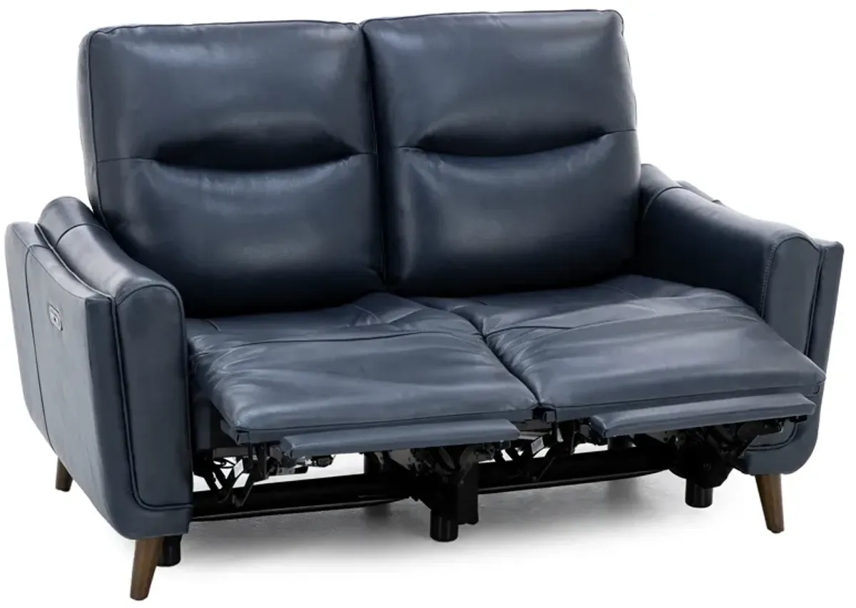 Bethany Leather Power Headrest Reclining Loveseat in Navy