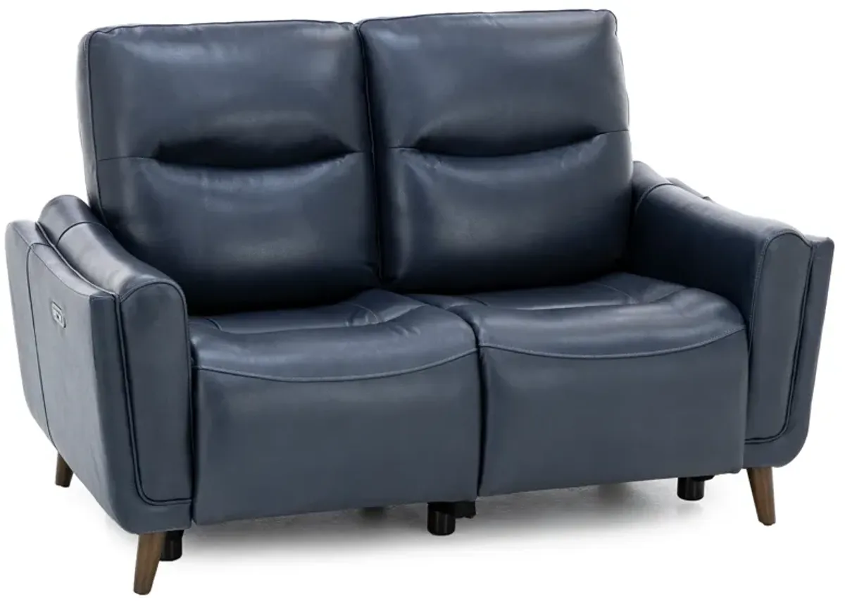 Bethany Leather Power Headrest Reclining Loveseat in Navy